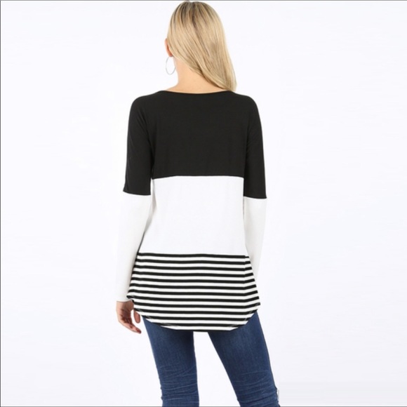 Long Sleeve Color Block Top - Burgundy 09013 - Picture 6 of 8